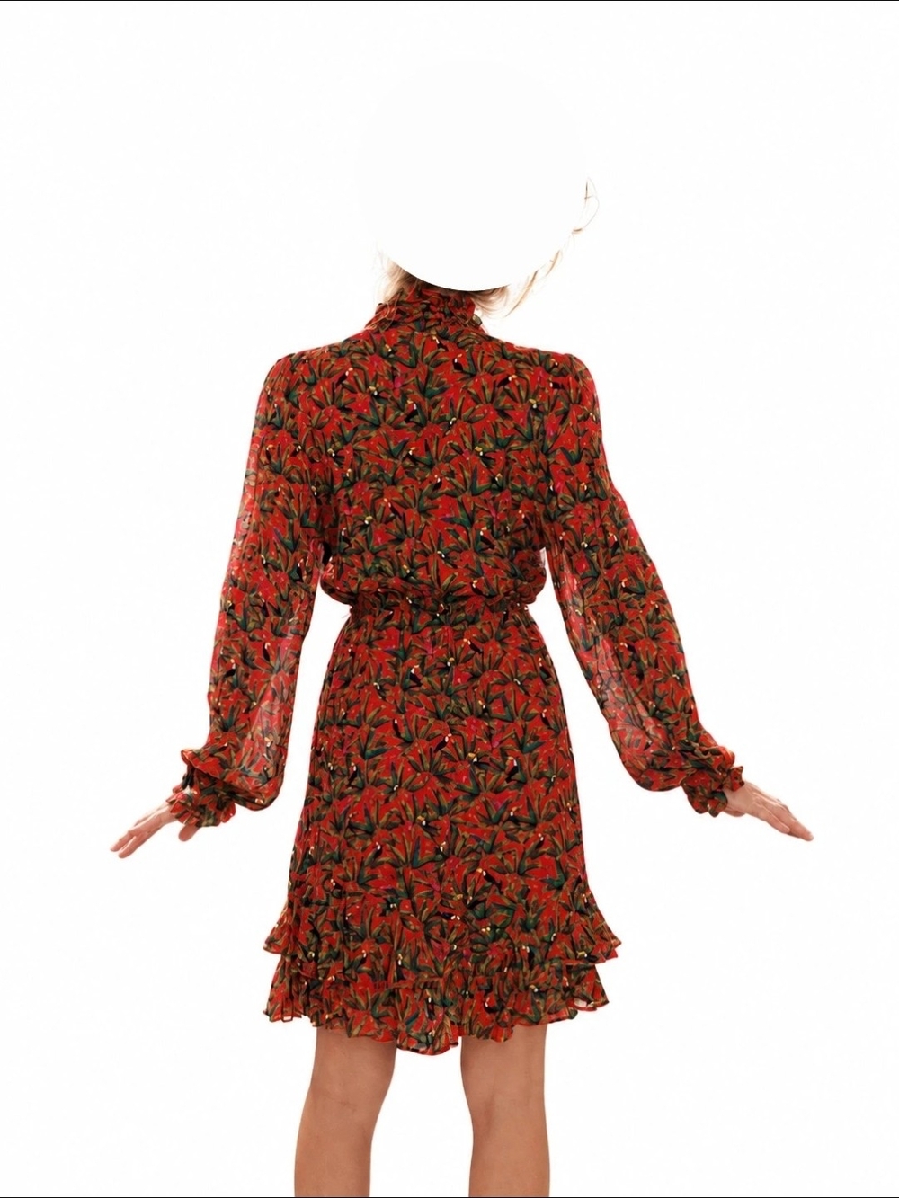 FARM Rio Red Floral Ruffle Long-Sleeve Dress - Picture 2 of 4